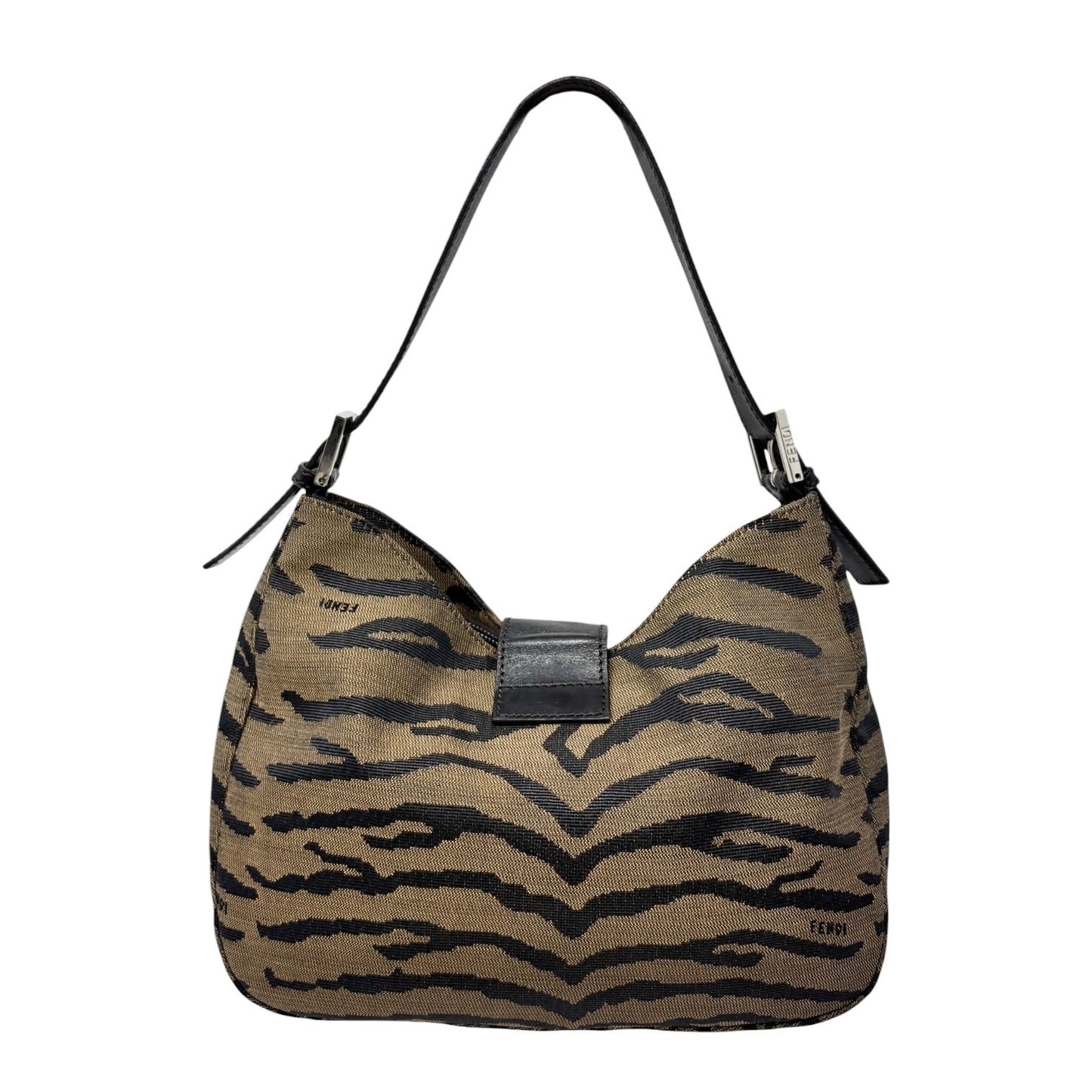 FENDI Vintage FF Logo Mamma Baguette Hobo Shoulder Bag Brown Cotton 902574