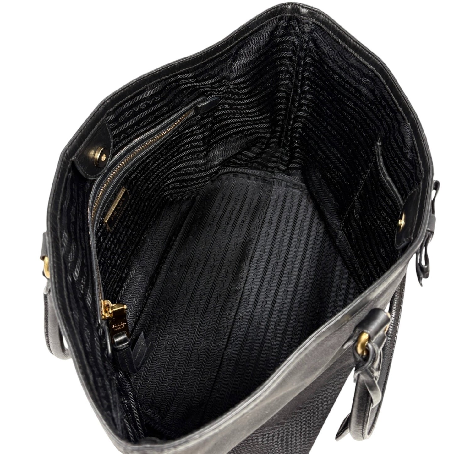 PRADA Vintage Milano Jacquard Logo Canvas Shoulder Tote Large Bag Black 902242