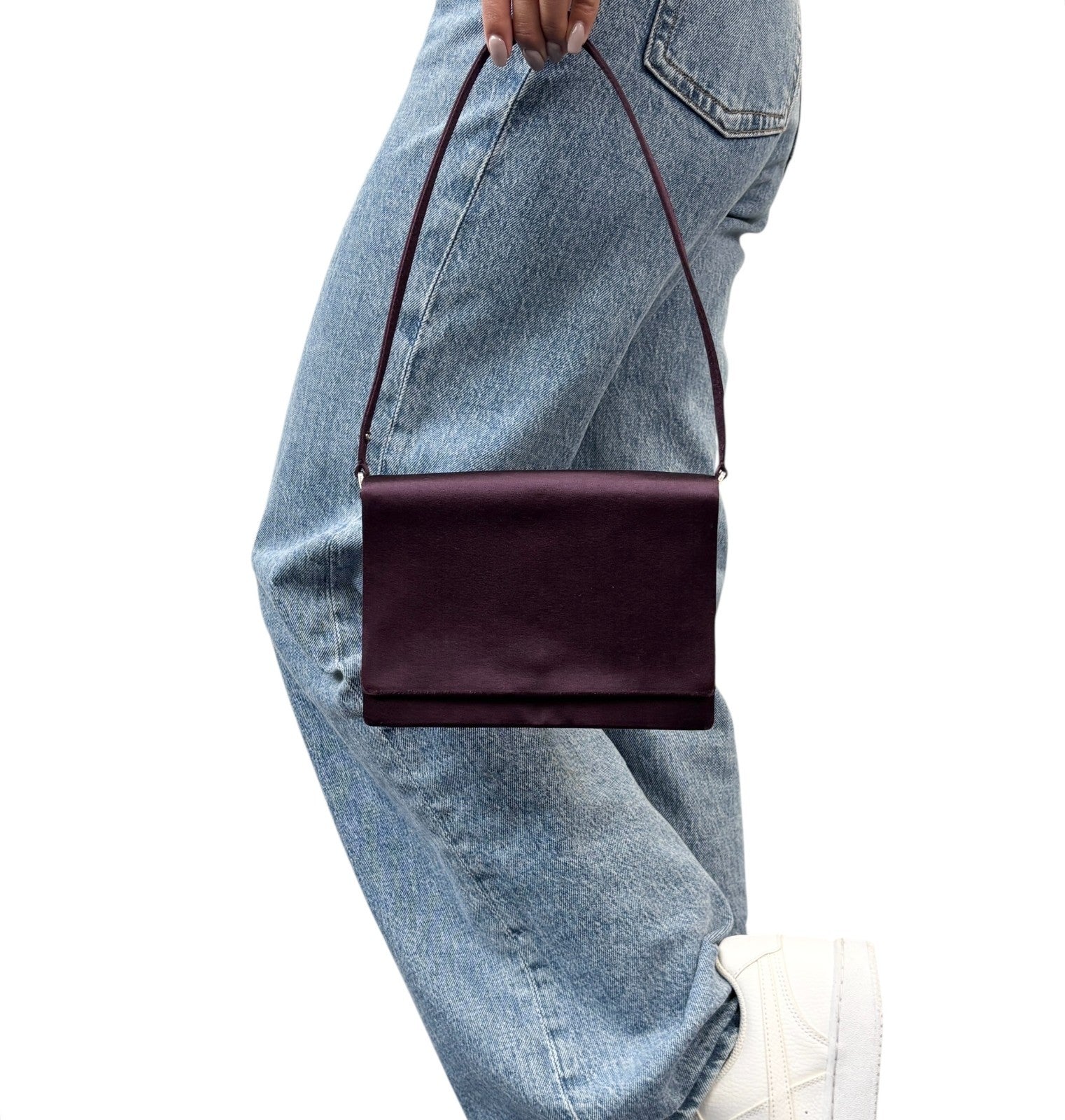 PRADA Vintage Triangle Logo Satin Shoulder Mini Bag Handbag Purple Silver