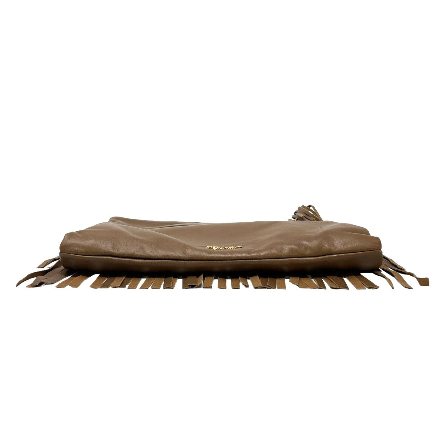 PRADA Vintage Logo Fringe Clutch Mini Bag Brown Gold Leather Zip Rank AB