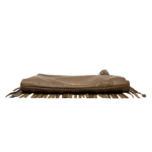 PRADA Vintage Logo Fringe Clutch Mini Bag Brown Gold Leather Zip Rank AB