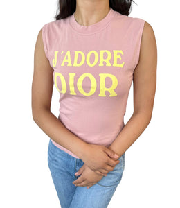 Christian Dior Vintage 2002 J'ADORE Logo Tank Top #38 Pink Yellow Sleeveless