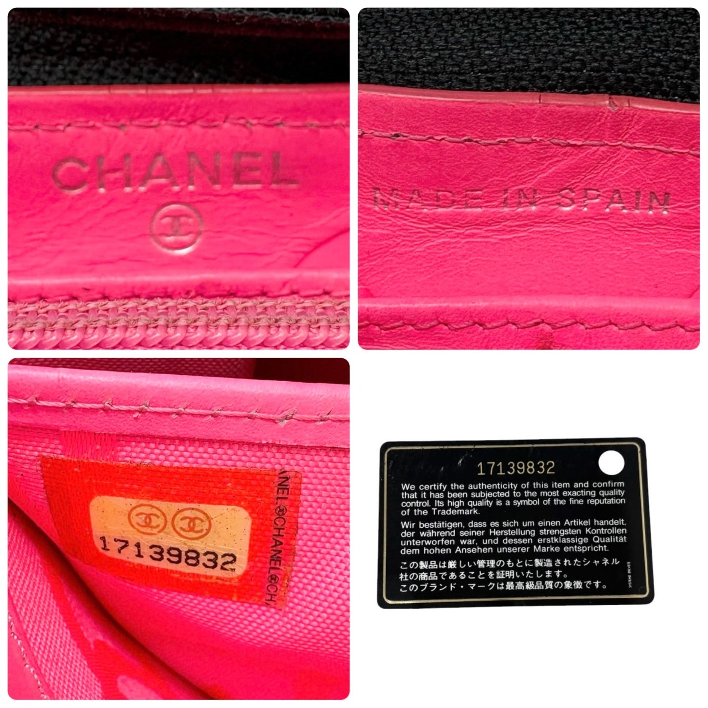 CHANEL Vintage Cambon Line CC Logo Quilted Wallet Black Pink Leather 901969