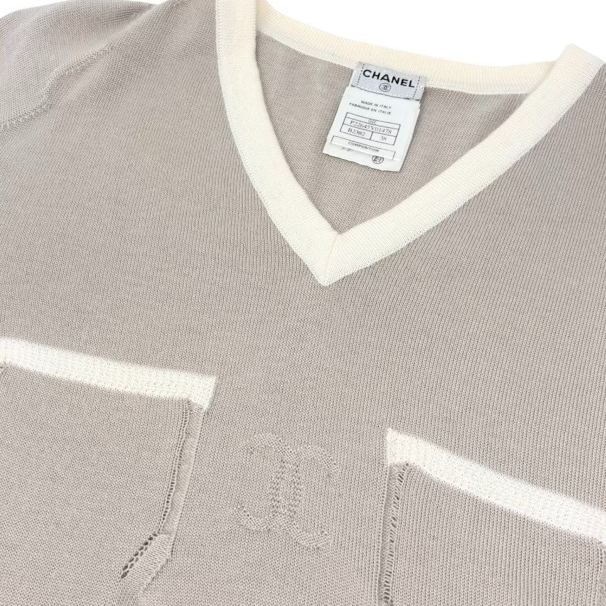 CHANEL Vintage 04C CC Logo Cashmere Knit Sweater Top #38 Beige Ivory 902362