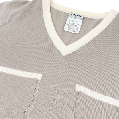 CHANEL Vintage 04C CC Logo Cashmere Knit Sweater Top #38 Beige Ivory 902362