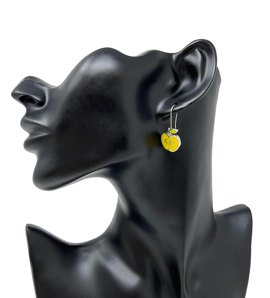 Dior Vintage CD Logo Earrings Accessory Apple Design Yellow Silver Green RankA