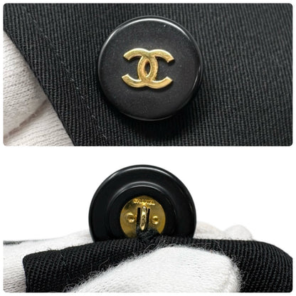 CHANEL Vintage 97P CC Logo Button Cropped Jacket #38 Black Gold Pockets 901921