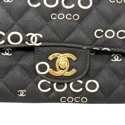 CHANEL Vintage CC Logo Print Turnlock Quilted Chain Shoulder Bag Black 902275