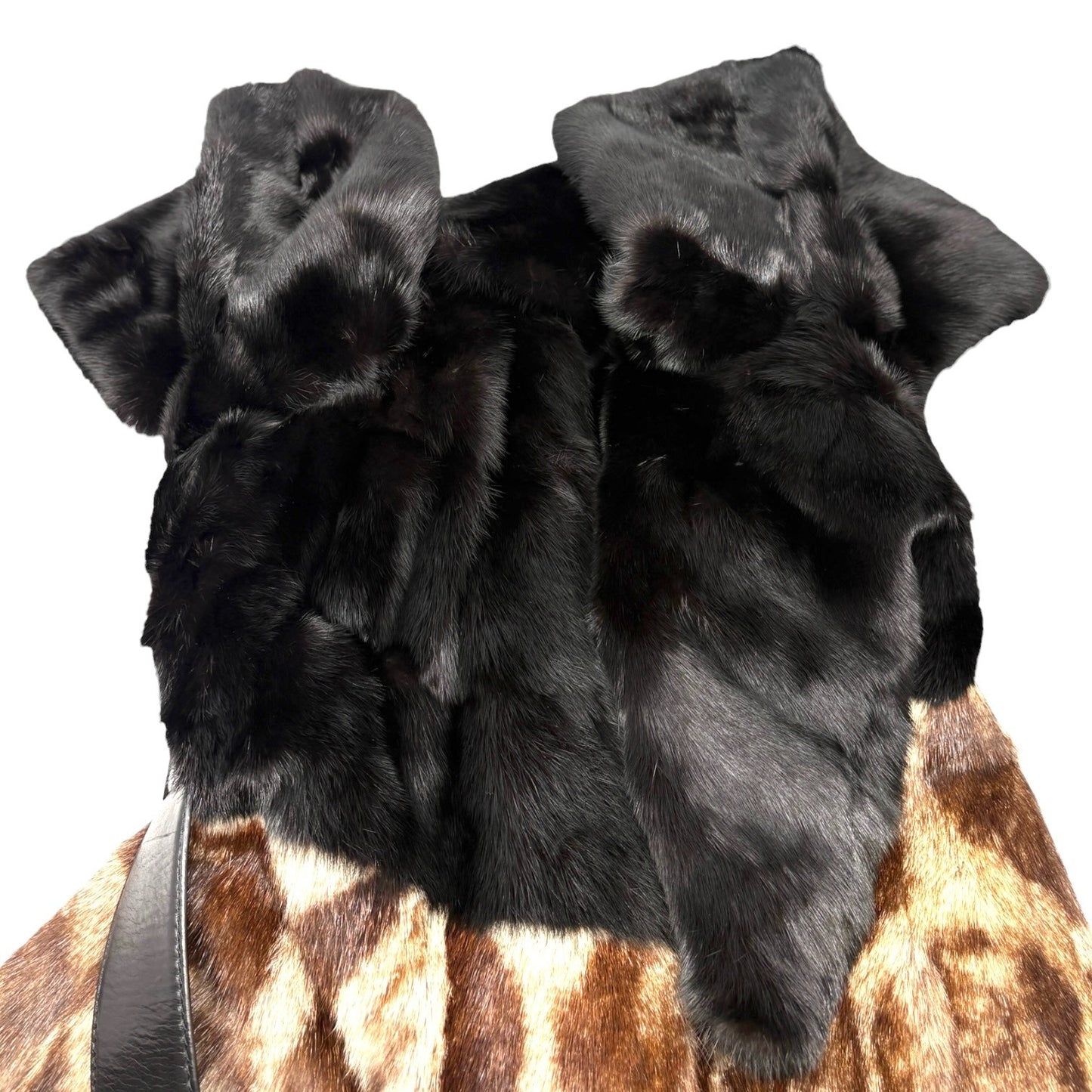 GUCCI Vintage Logo Belted Fur Leopard Long Coat Jacket #40 Black Brown Leather