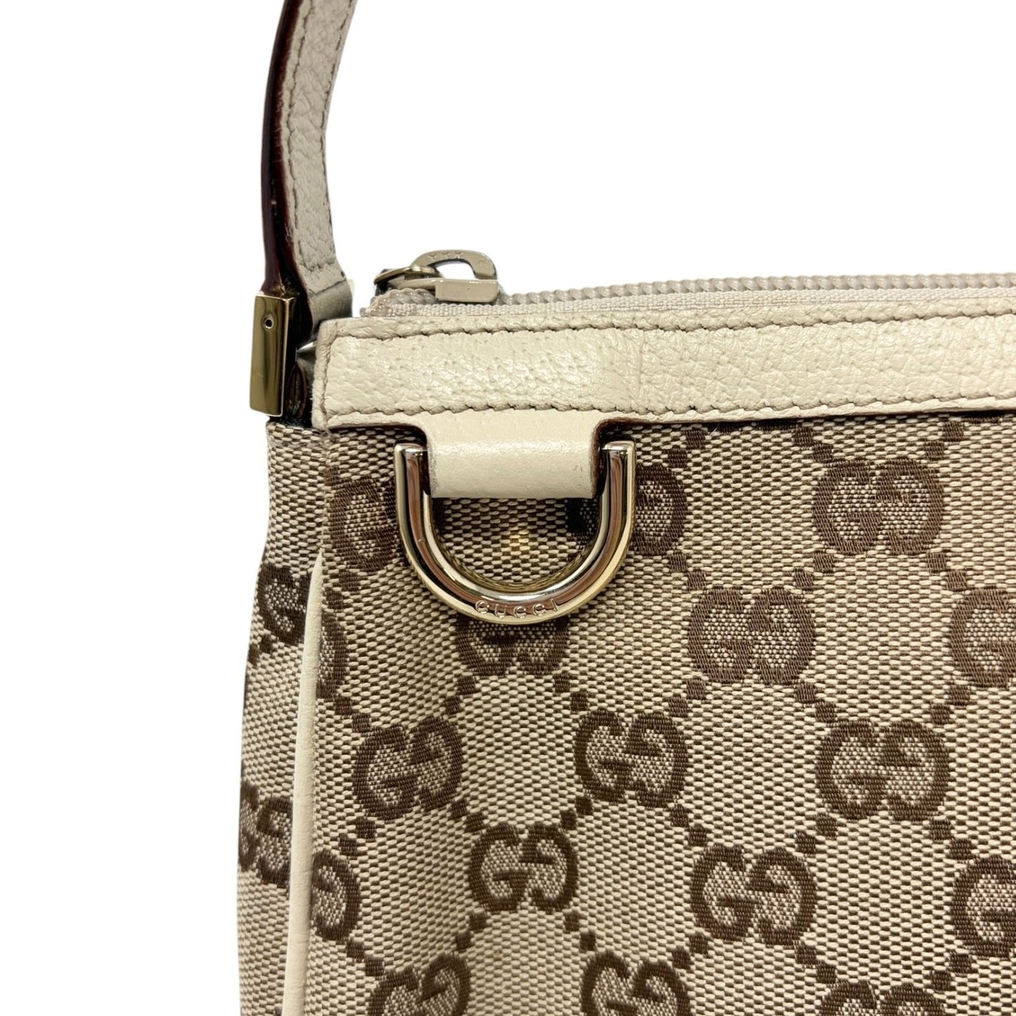 GUCCI Vintage GG Monogram Abbey Logo Mini Shoulder Bag White Brown Canvas
