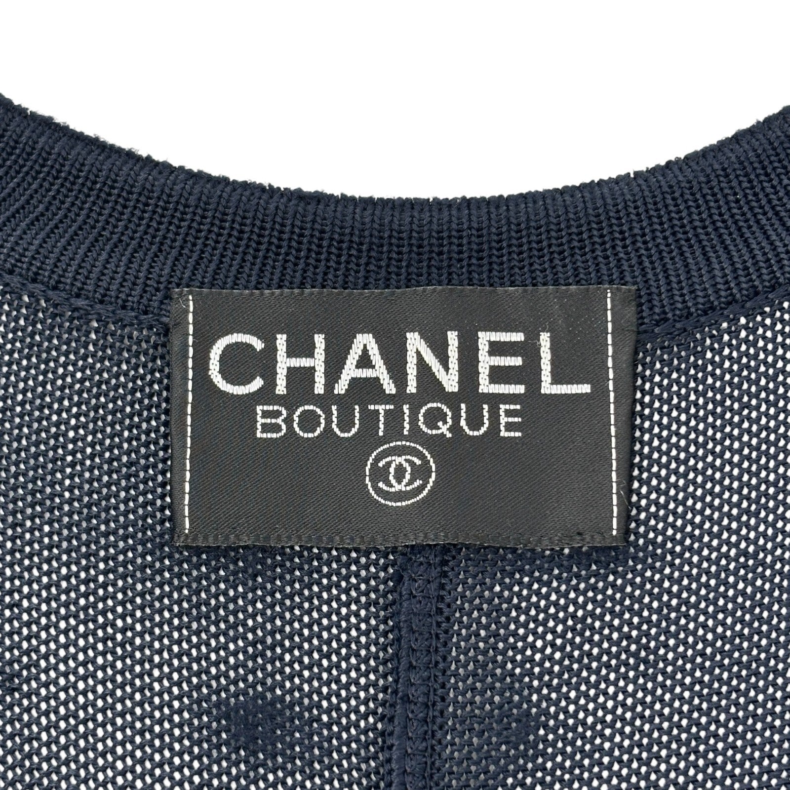 CHANEL Vintage CC Logo Knit Cardigan Long Sleeve Dark Blue Pocket Button