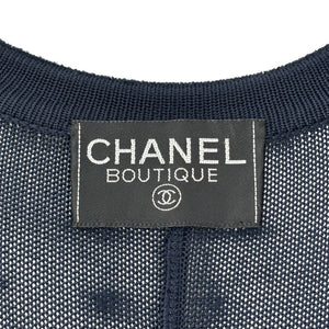 CHANEL Vintage CC Logo Knit Cardigan Long Sleeve Dark Blue Pocket Button