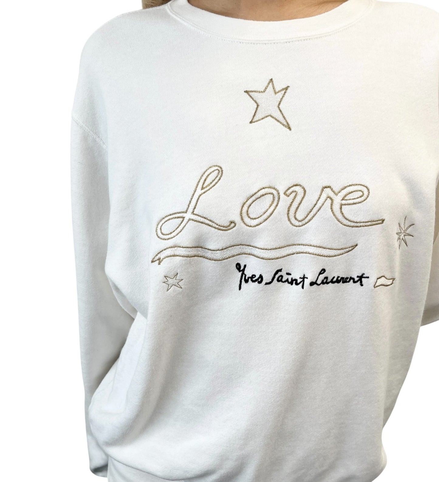 Yves Saint Laurent Vintage Love Star Embroidered Sweatshirt #M White 901936