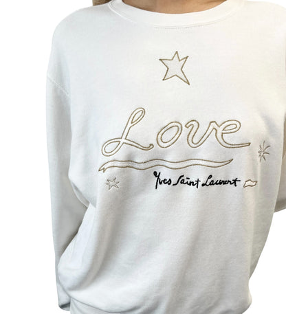 Yves Saint Laurent Vintage Love Star Embroidered Sweatshirt #M White 901936