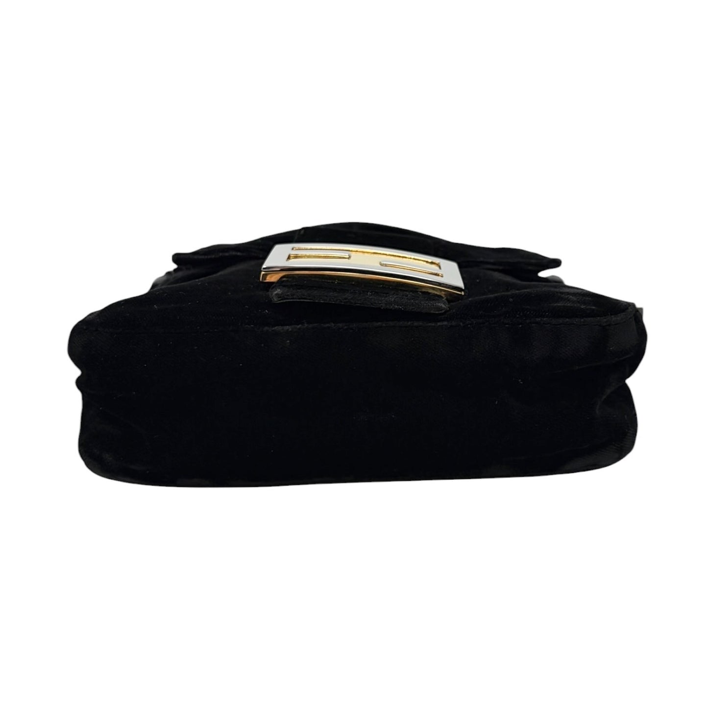 FENDI Vintage FF Logo Mamma Baguette Shoulder Bag Black Silver Velour 902207