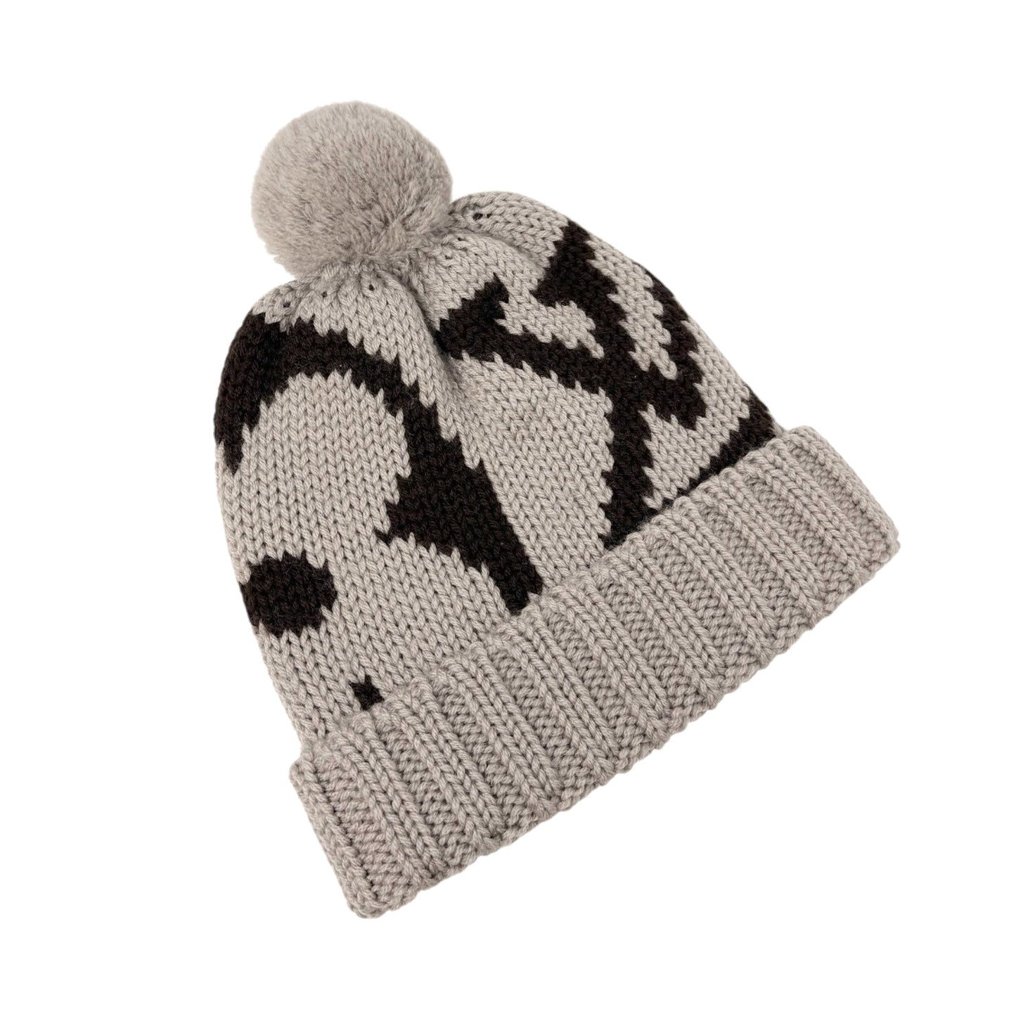 LOUIS VUITTON Vintage Knit Cap Beanie Hat Gray Brown Pompon LV Logo Wool