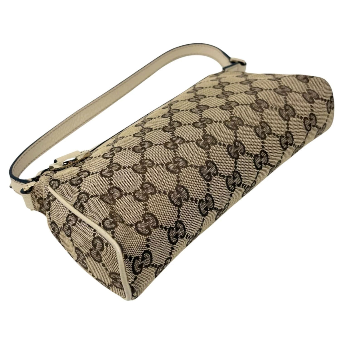 GUCCI Vintage GG Monogram Abbey Mini Shoulder Bag White Brown Canvas 902316
