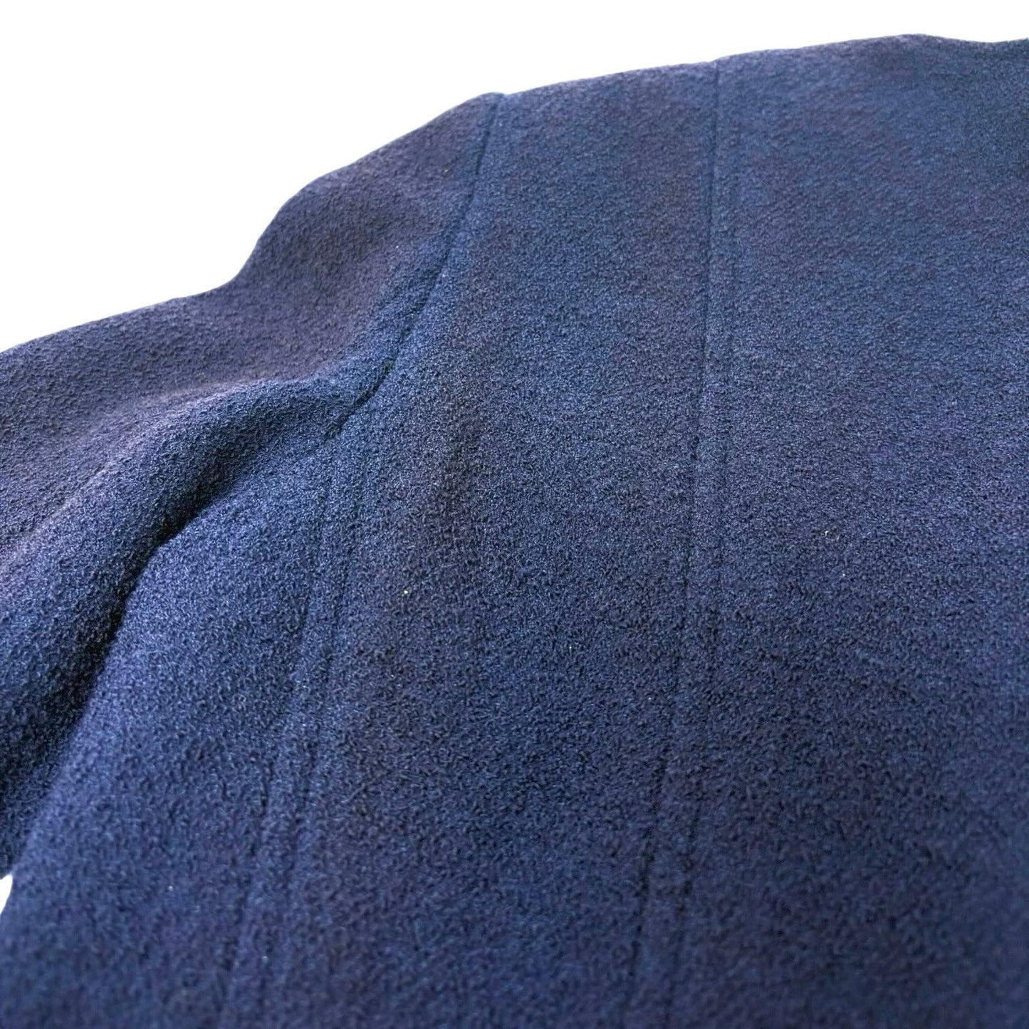 CHANEL Vintage 95A CC Logo Gold Button Collarless Jacket #36 Dark Blue Wool