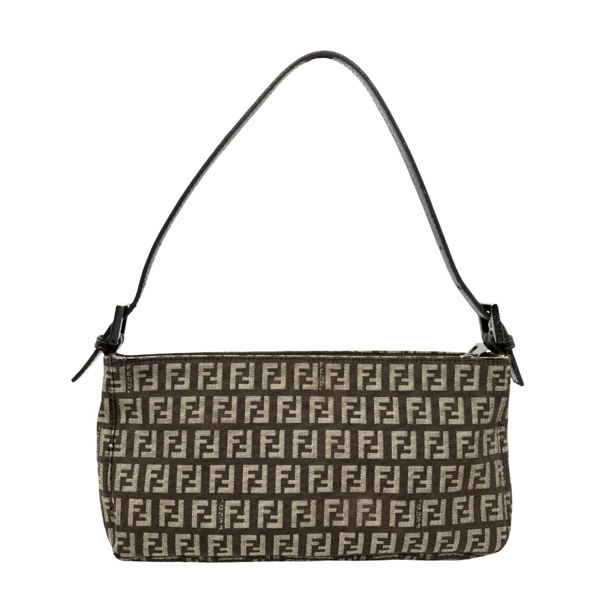 FENDI Vintage Logo Zucchino Shoulder Bag Pochette Brown Canvas Pocket 902351