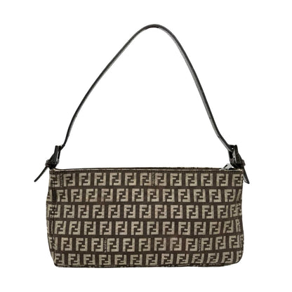 FENDI Vintage Logo Zucchino Shoulder Bag Pochette Brown Canvas Pocket 902351