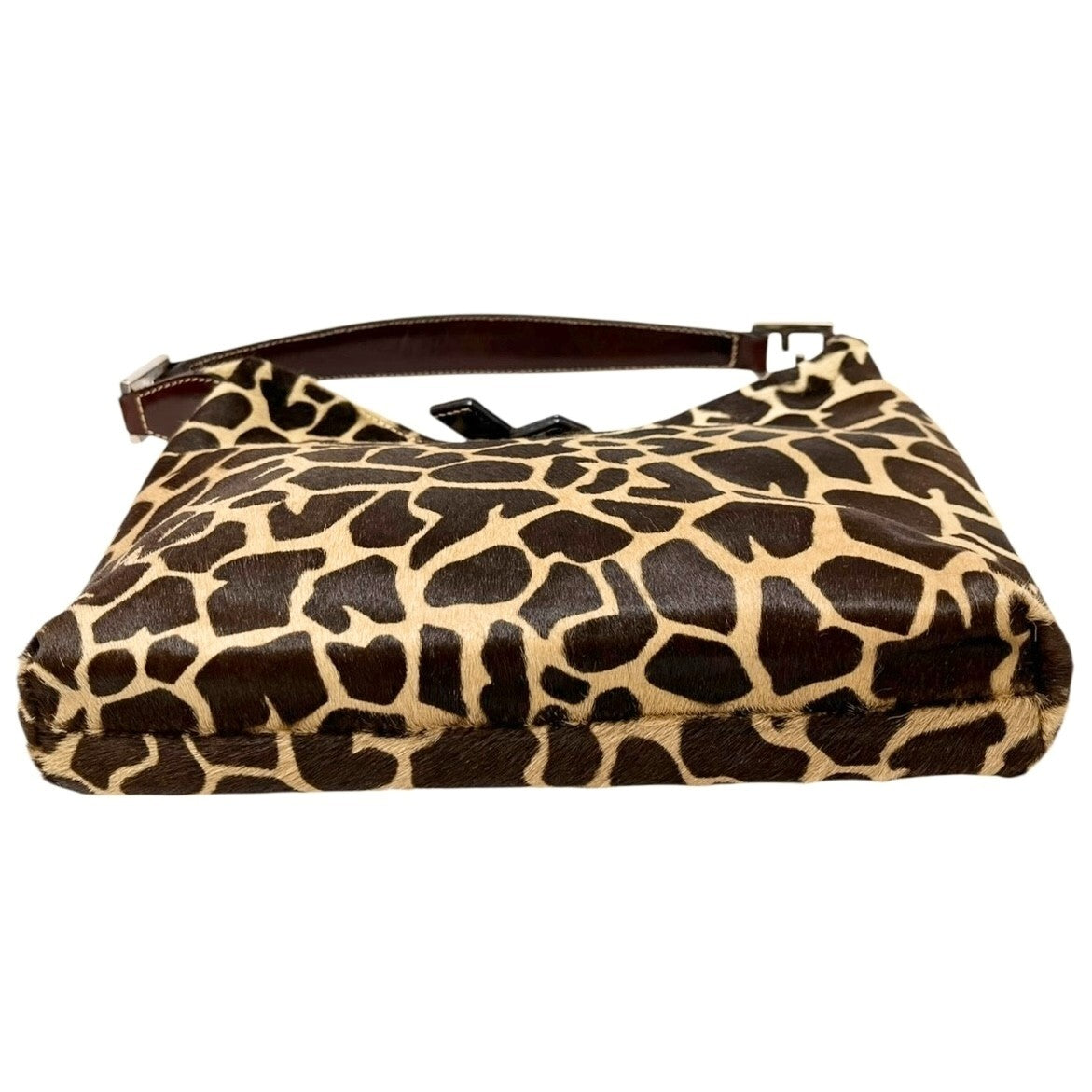 FENDI Vintage Zucca Logo Giraffe Print Shoulder Bag Brown Beige Calf Hair