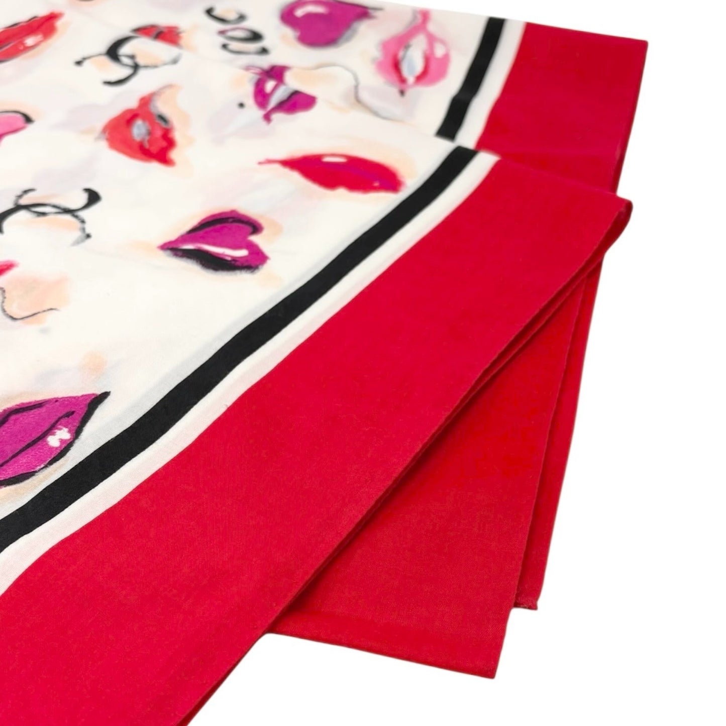 CHANEL Vintage CC Logo Lip Big Scarf Wrap Pareo White Multicolor Cotton