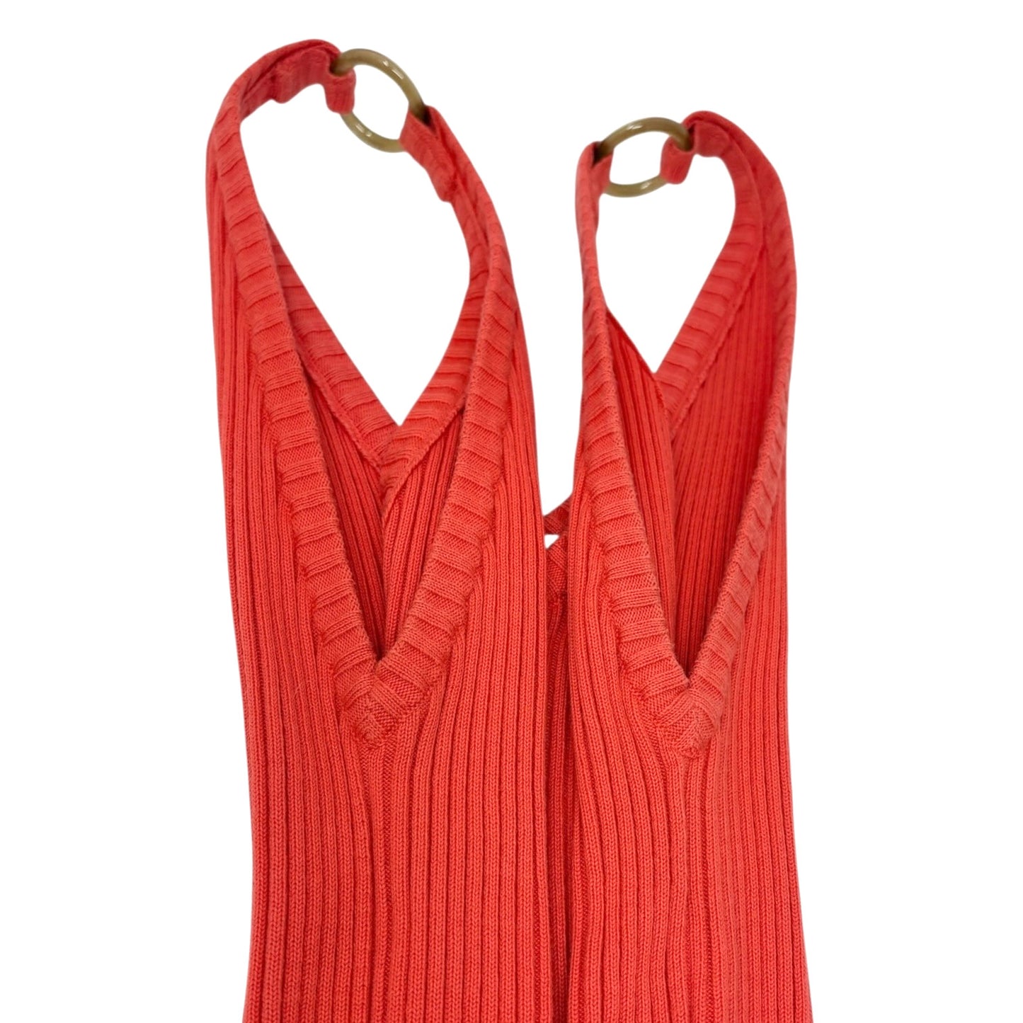 CHANEL Vintage 01C CC Gold Ring Knit Ribed Tank Camisole Top #40 Orange Cotton