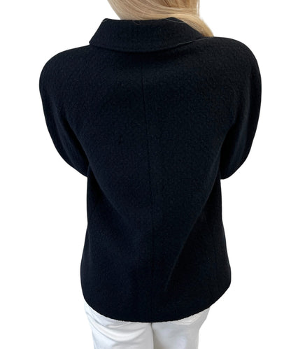 CHANEL Vintage 95A CC Mark Logo Jacket #38 Mohair Wool Black Gold Button