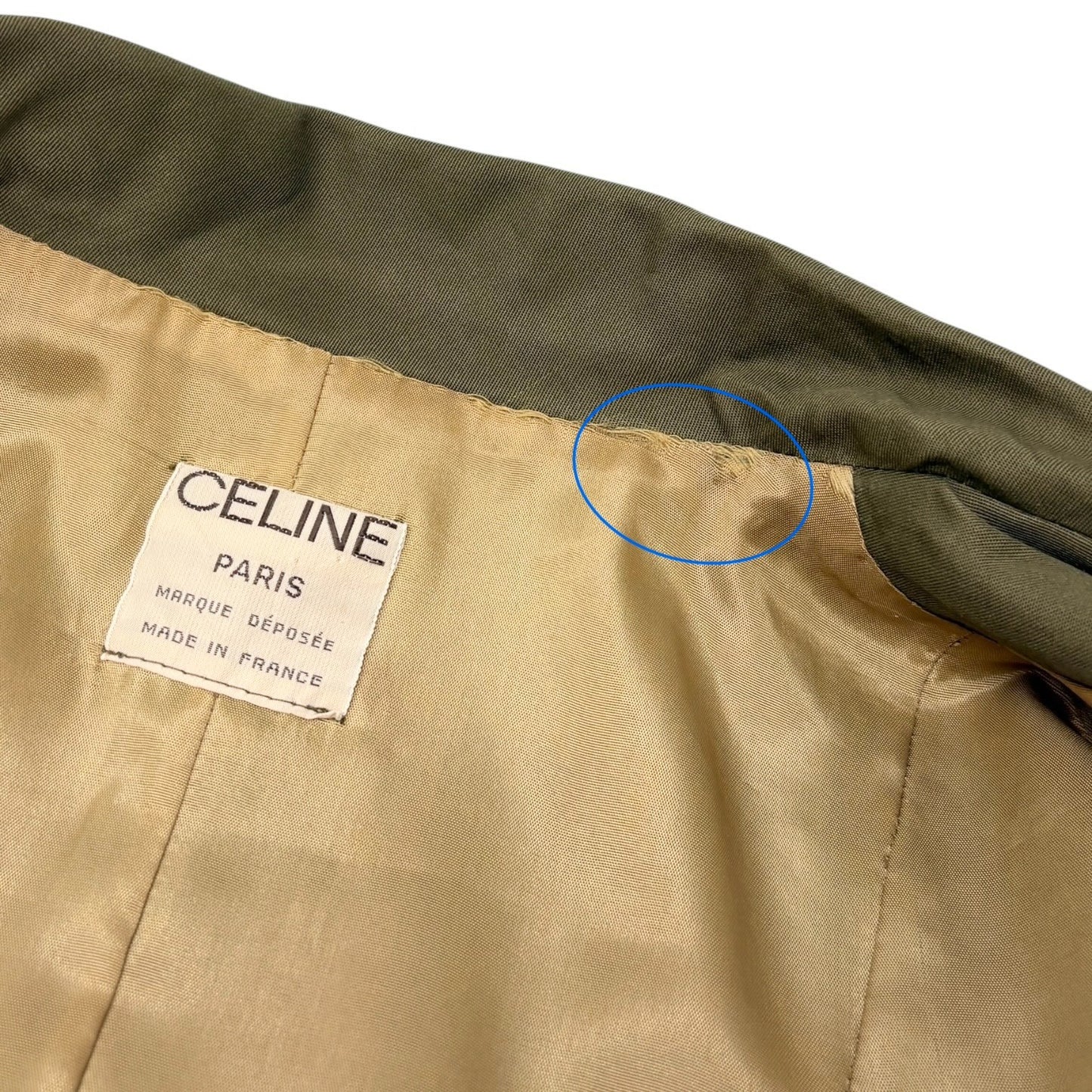 CELINE Vintage Macadam Logo Button Trench Coat Long Jacket Khaki Gold Cotton