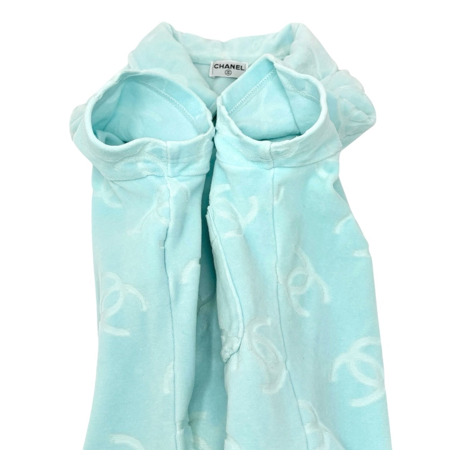 CHANEL Vintage 96A CC Logo Snap Button Velour Shirt Top #38 Light Blue