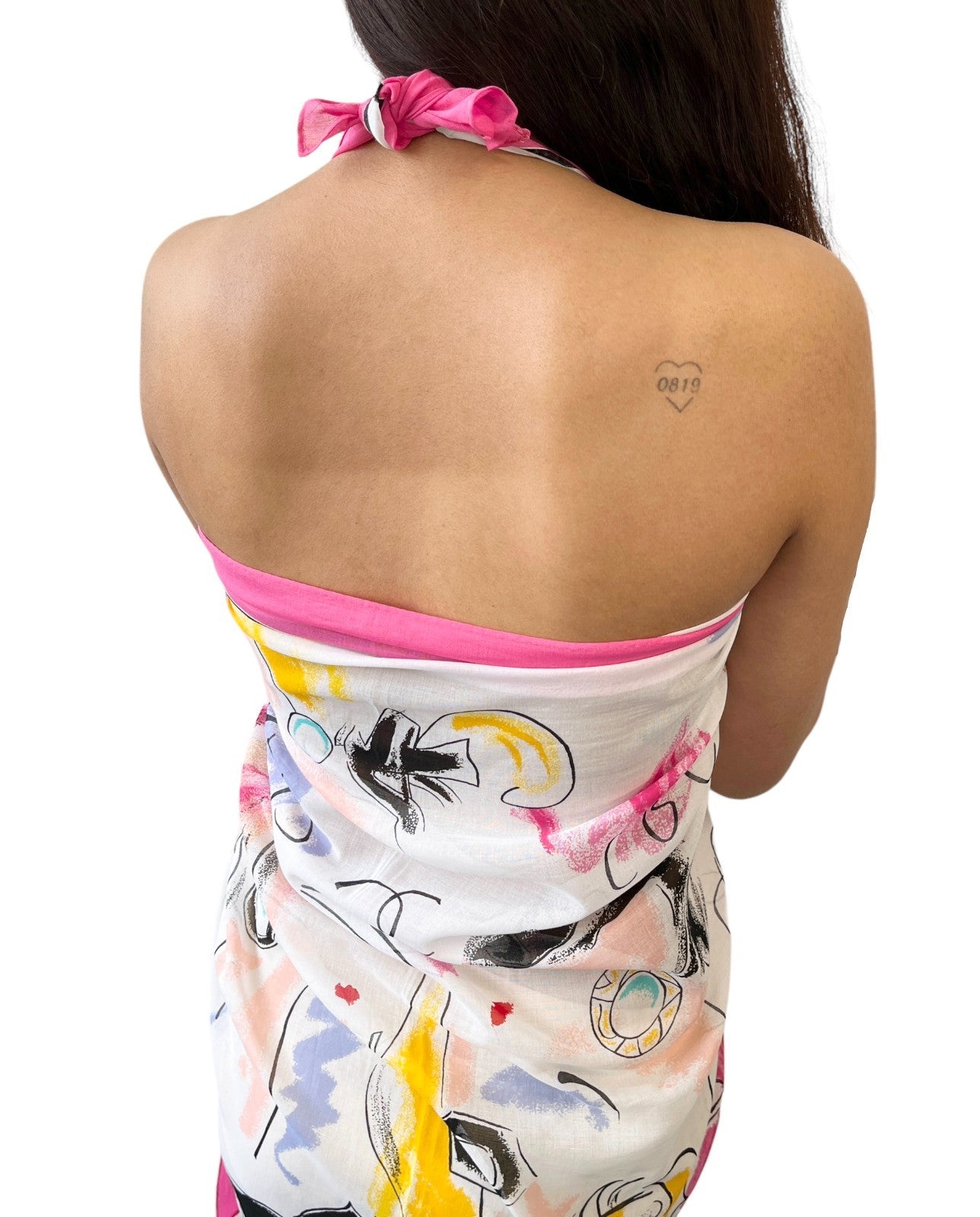 CHANEL Vintage CC Logo Big Scarf Wrap Pareo Iconic Pink Multicolor Cotton Paris