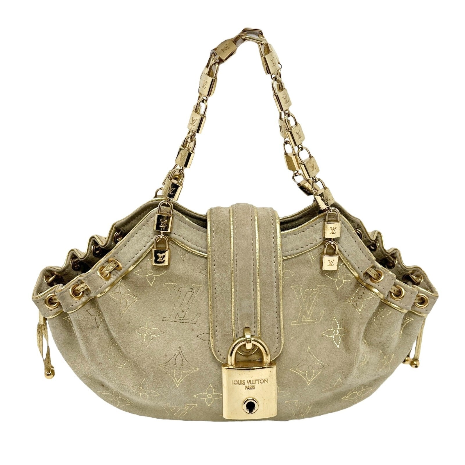 LOUIS VUITTON Vintage LV Monogram Extraordinary Theda Mini Bag Beige Gold Suede