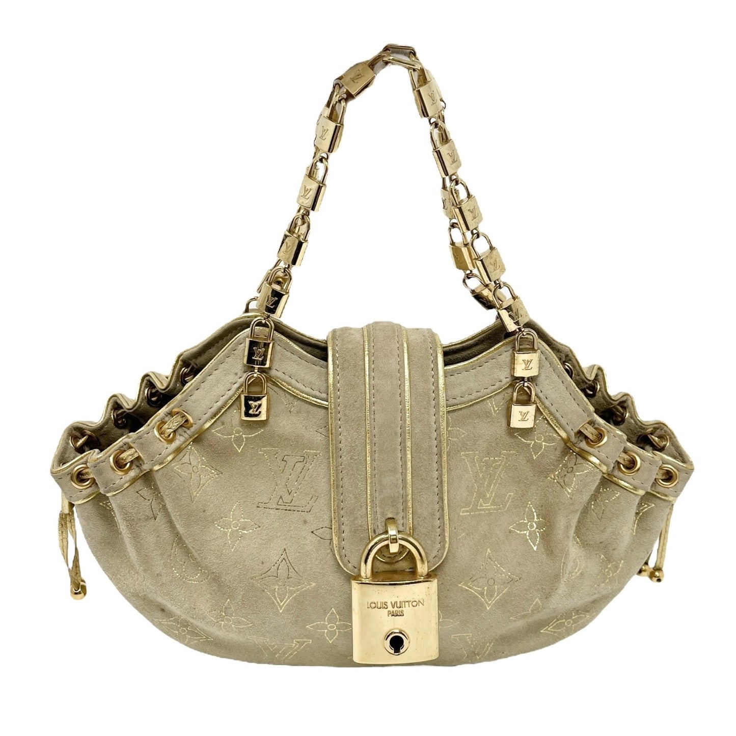 LOUIS VUITTON Vintage LV Monogram Extraordinary Theda Mini Bag Beige Gold Suede