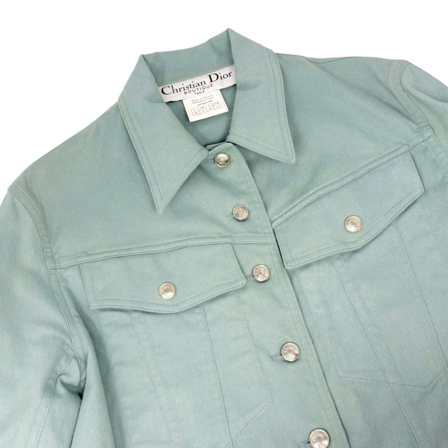 Christian Dior Vintage 2001 J'ADORE Logo Denim Twill Jacket #36 Blue Yellow