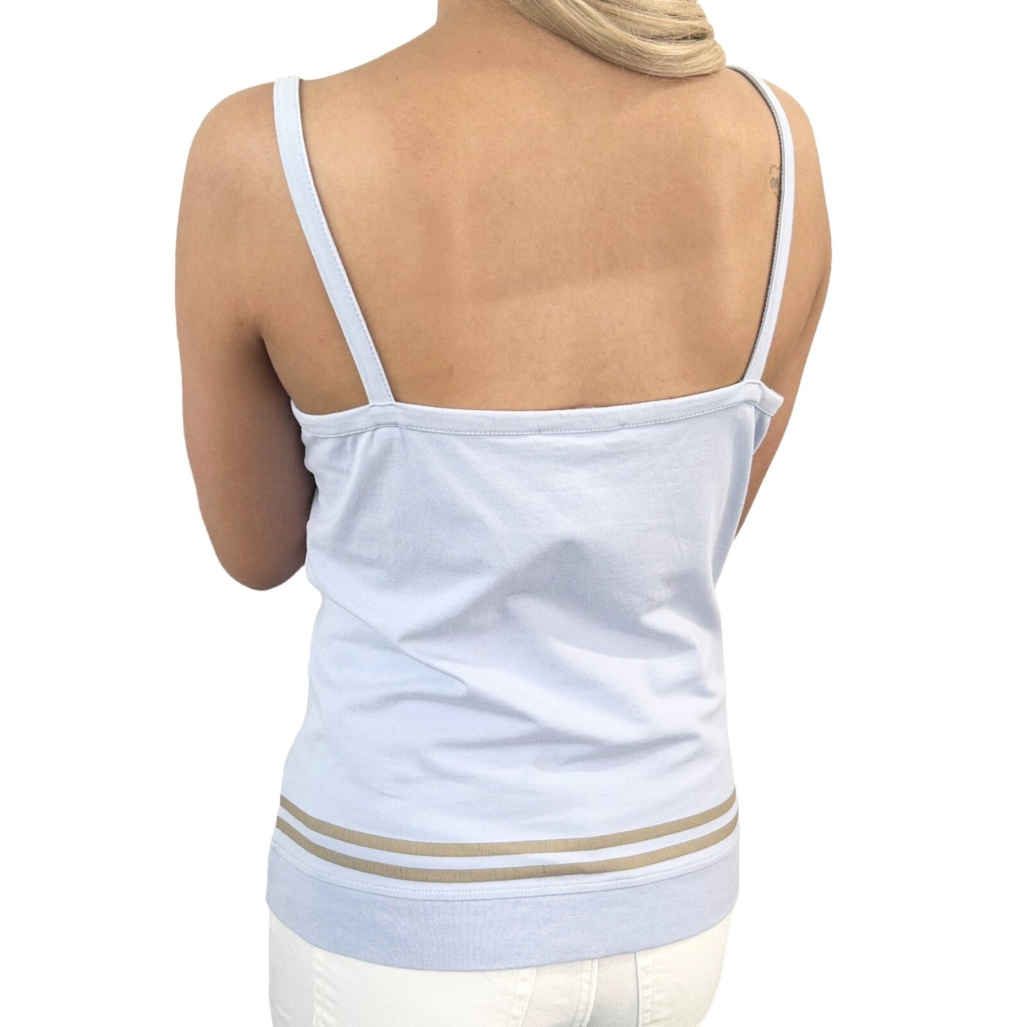 CELINE Vintage Logo Tank Top #M Camisole Blue Gray Cotton Pocket Rank AB
