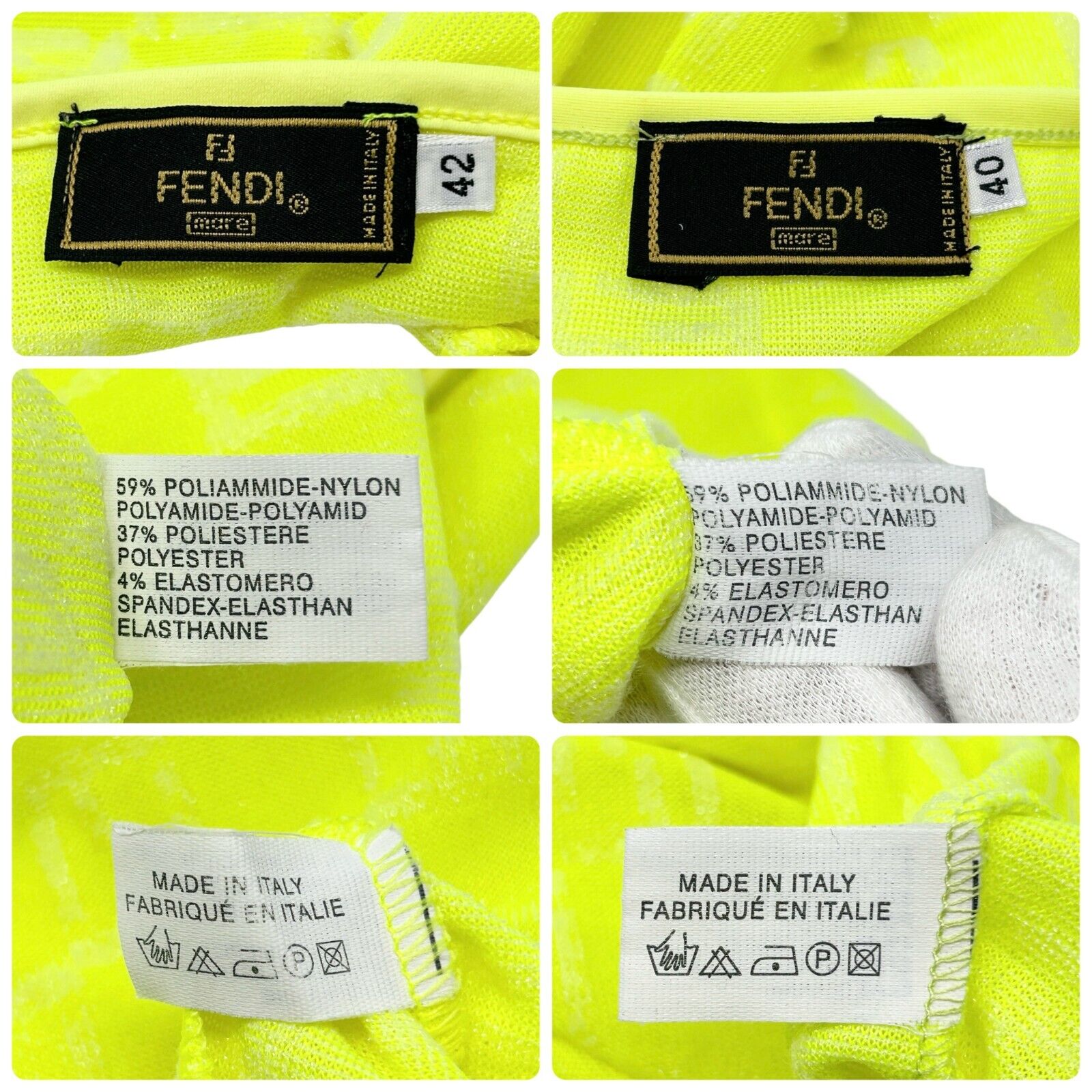 FENDI Vintage Zucchino FF Logo Camisole Skirt Set #42 #40 Yellow Nylon Rank AB+