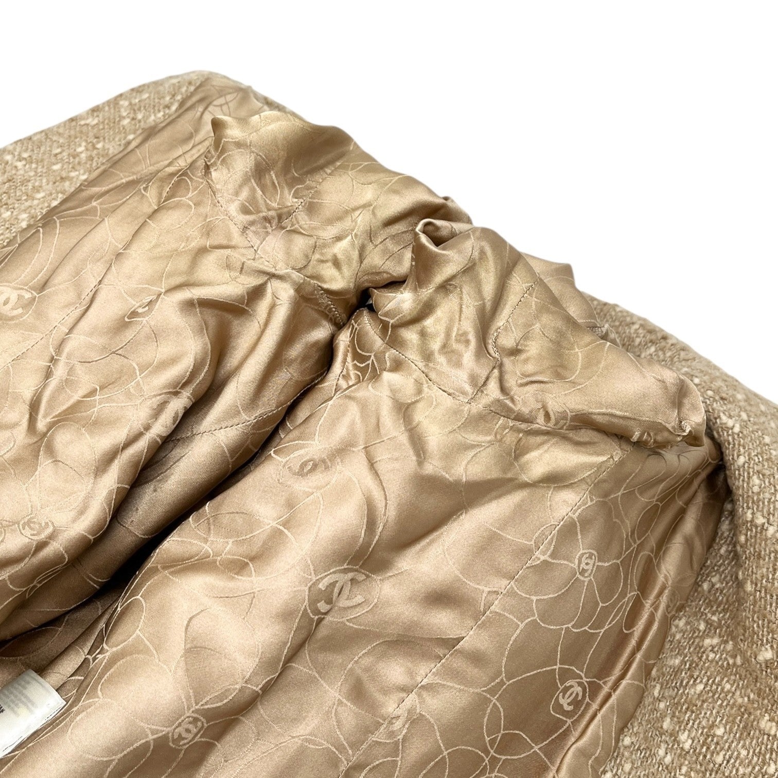 CHANEL Vintage 01A CC Logo Tweed Alpaca Blazer Coat Jacket #38 Light Brown