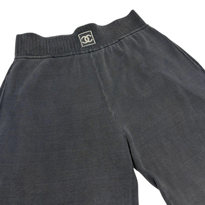CHANEL Sport Vintage 03A CC Logo Wide Sweat Pants #42 Gray White Cotton 902069