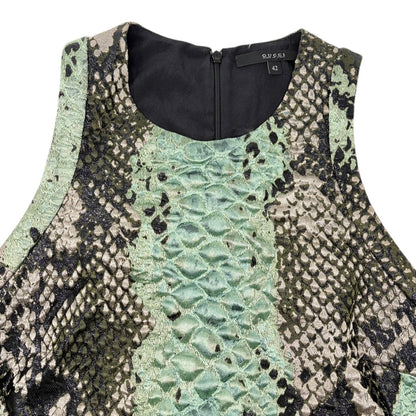 GUCCI Vintage Python Print Textured Dress Sleeveless #42 Green Black 902916