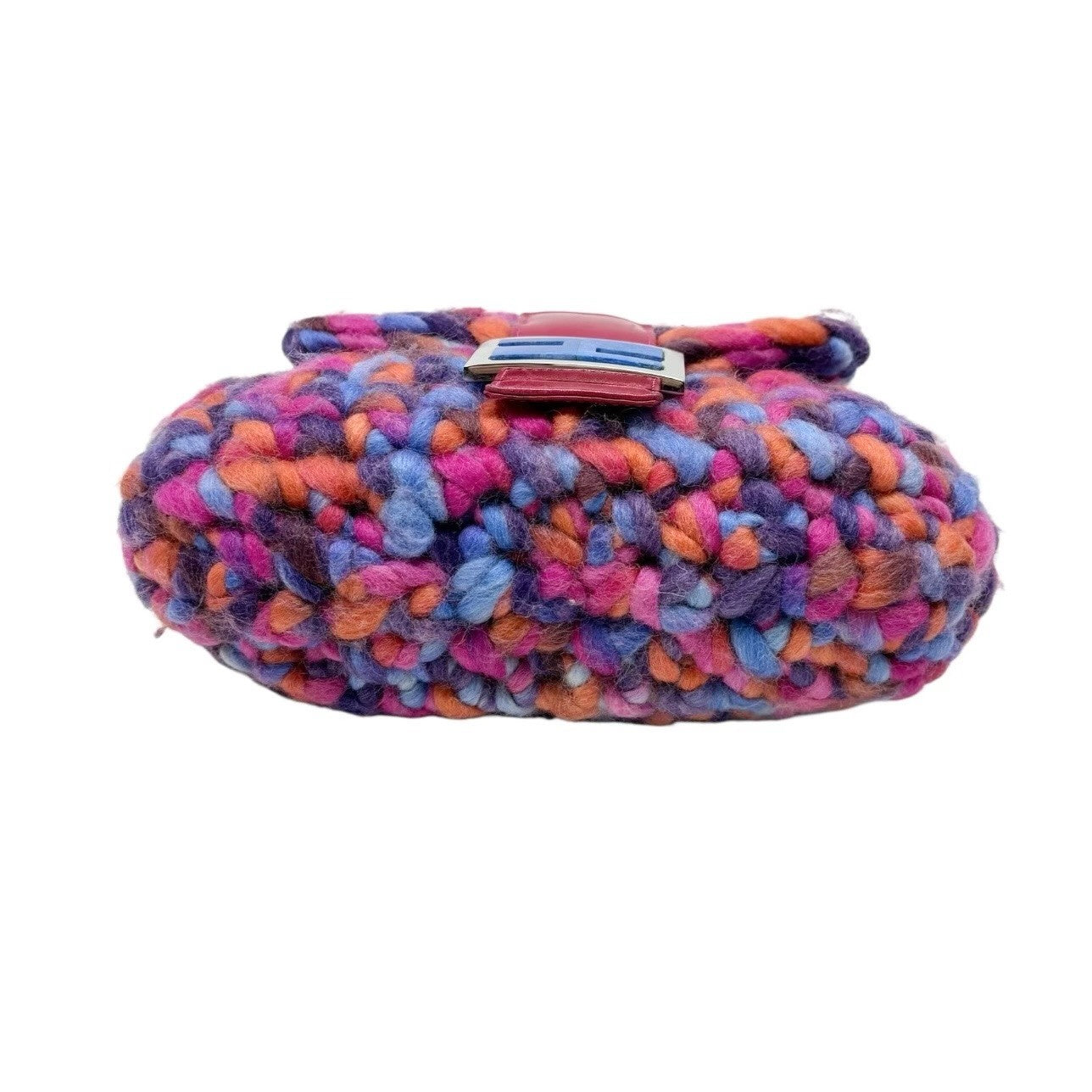 FENDI Vintage FF Logo Crochet Mamma Baguette Shoulder Bag Pink Multicolor Wool