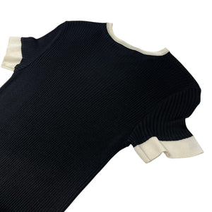 CHANEL Vintage 97P CC Logo Ribbed Knit Dress One-piece #42 Black White Rayon