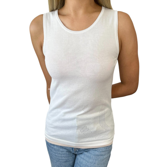 CHANEL Sport Vintage 08C CC Mark Logo Knit Tank Top #34 White Cotton Rank AB