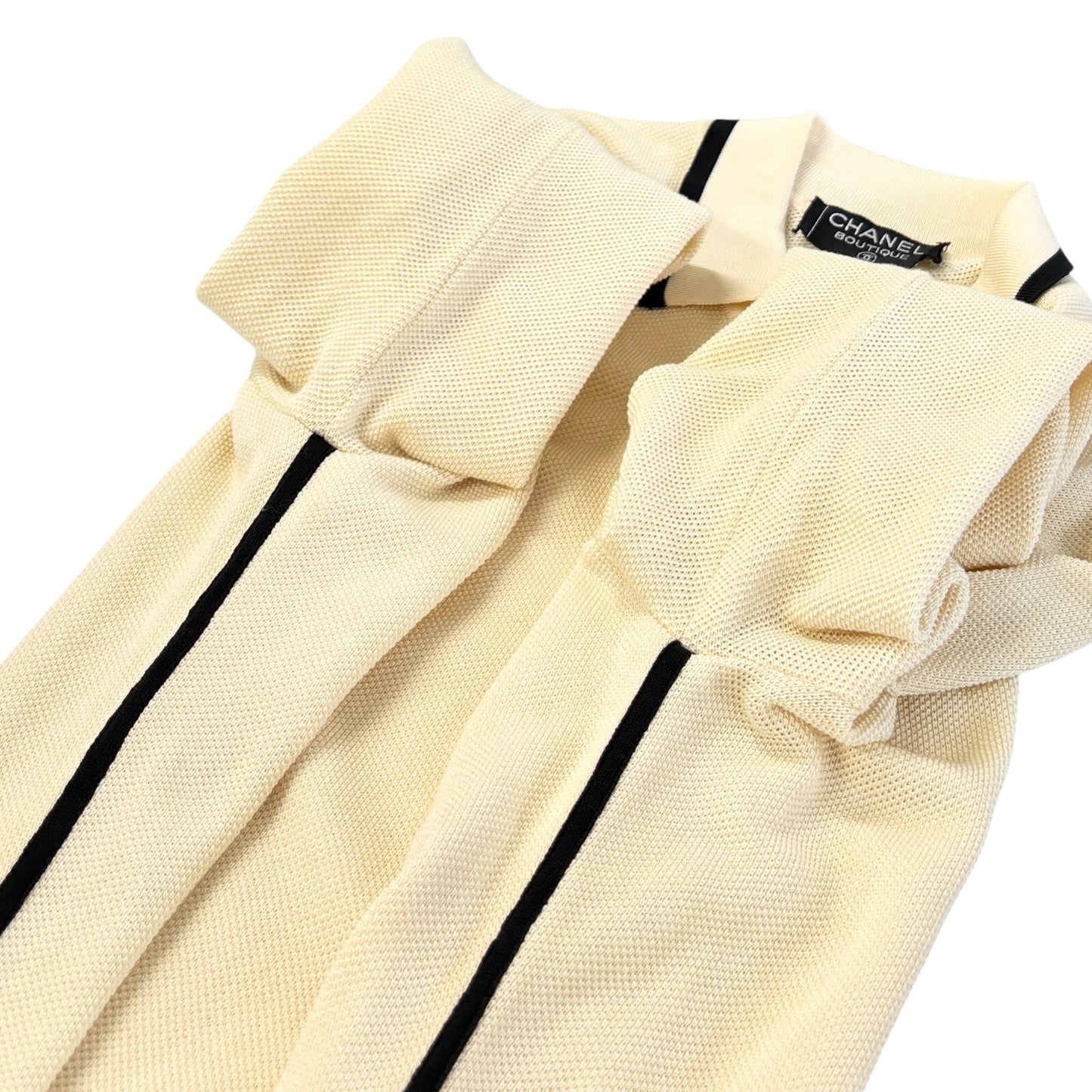 CHANEL Vintage CC Logo Polo Bicolor Dress One-piece Cream Black Cotton Button