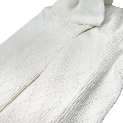CHANEL Vintage P45654 CC Logo Button Knit Long Cardigan Top #38 White 106957