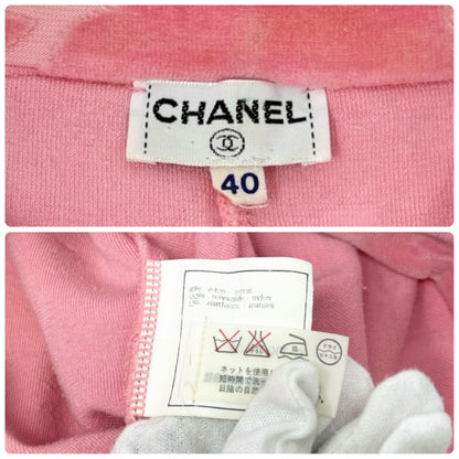 CHANEL Vintage 96A CC Logo Snap Button Velour Shirt Top #40 Pink Cotton