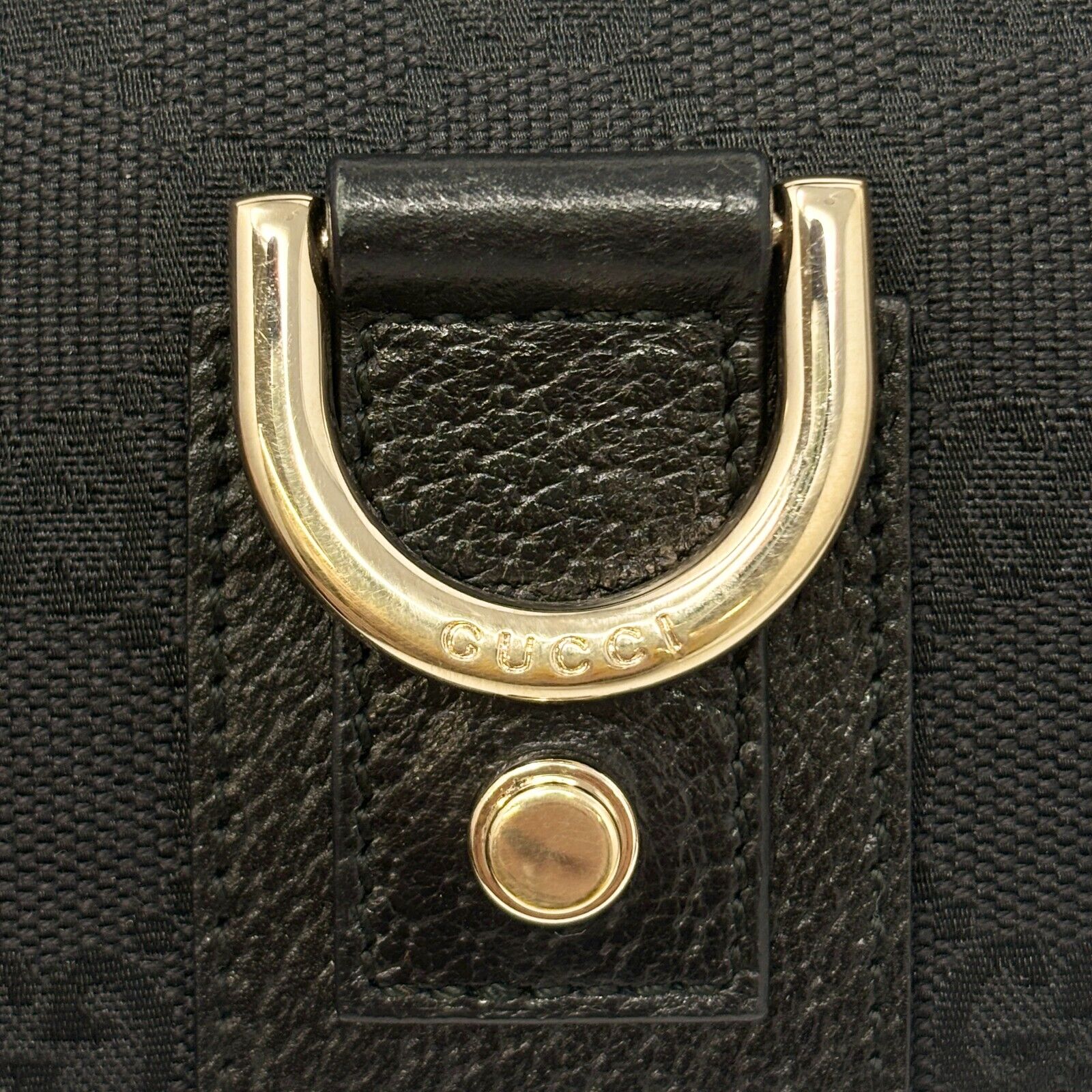GUCCI Vintage GG Monogram Logo Abbey Shoulder Bag Zip Black Gold Canvas Leather