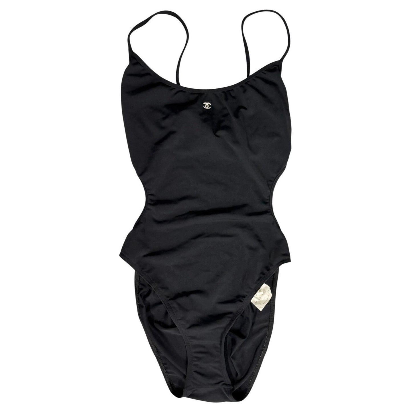 CHANEL Vintage 97C CC Mark Logo Swimsuit Swimwear One-piece Black White Nylon