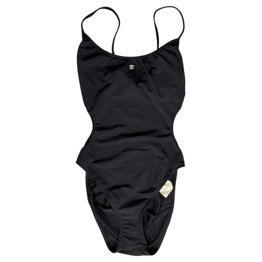CHANEL Vintage 97C CC Mark Logo Swimsuit Swimwear One-piece Black White Nylon