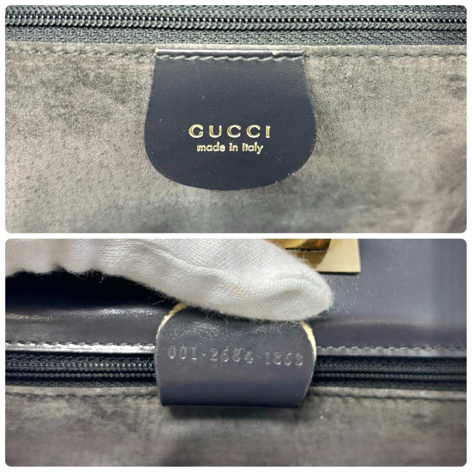 GUCCI Vintage G Square Logo Shoulder Bag Gray Gold Suede Leather