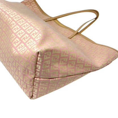 FENDI Vintage Zucchino Tote Shoulder Bag w/Pouch Pink Beige Canvas 902360